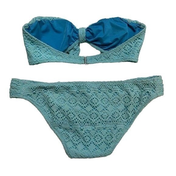 Victorias Secret Lacy Mint Green Bikini Swimsuit 2 Pc‎ S Bandeau Top Padded - Picture 11 of 16